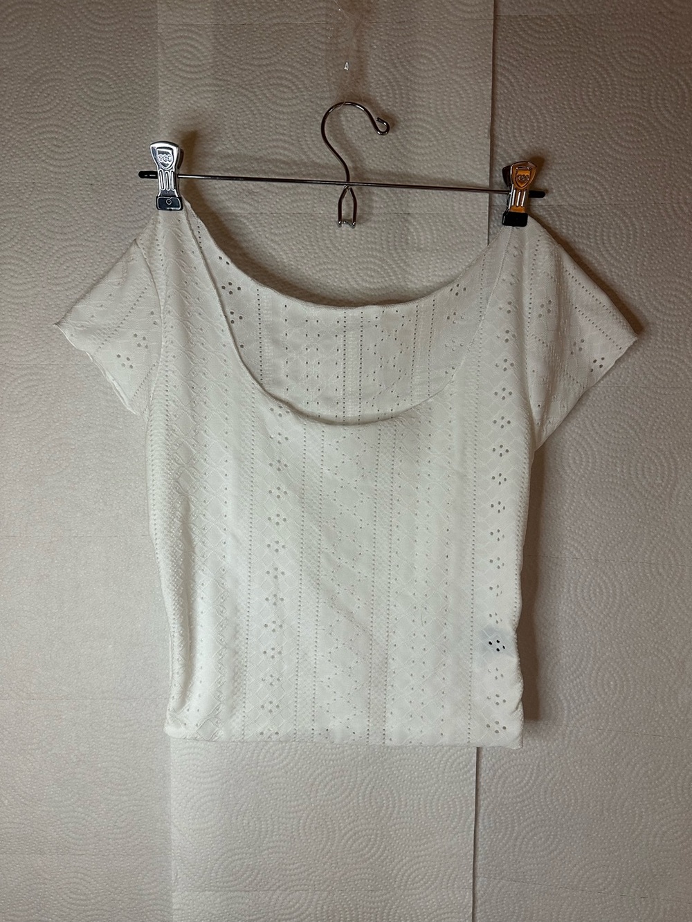 Women’s White Short Sleeve Eyelet Knit Top